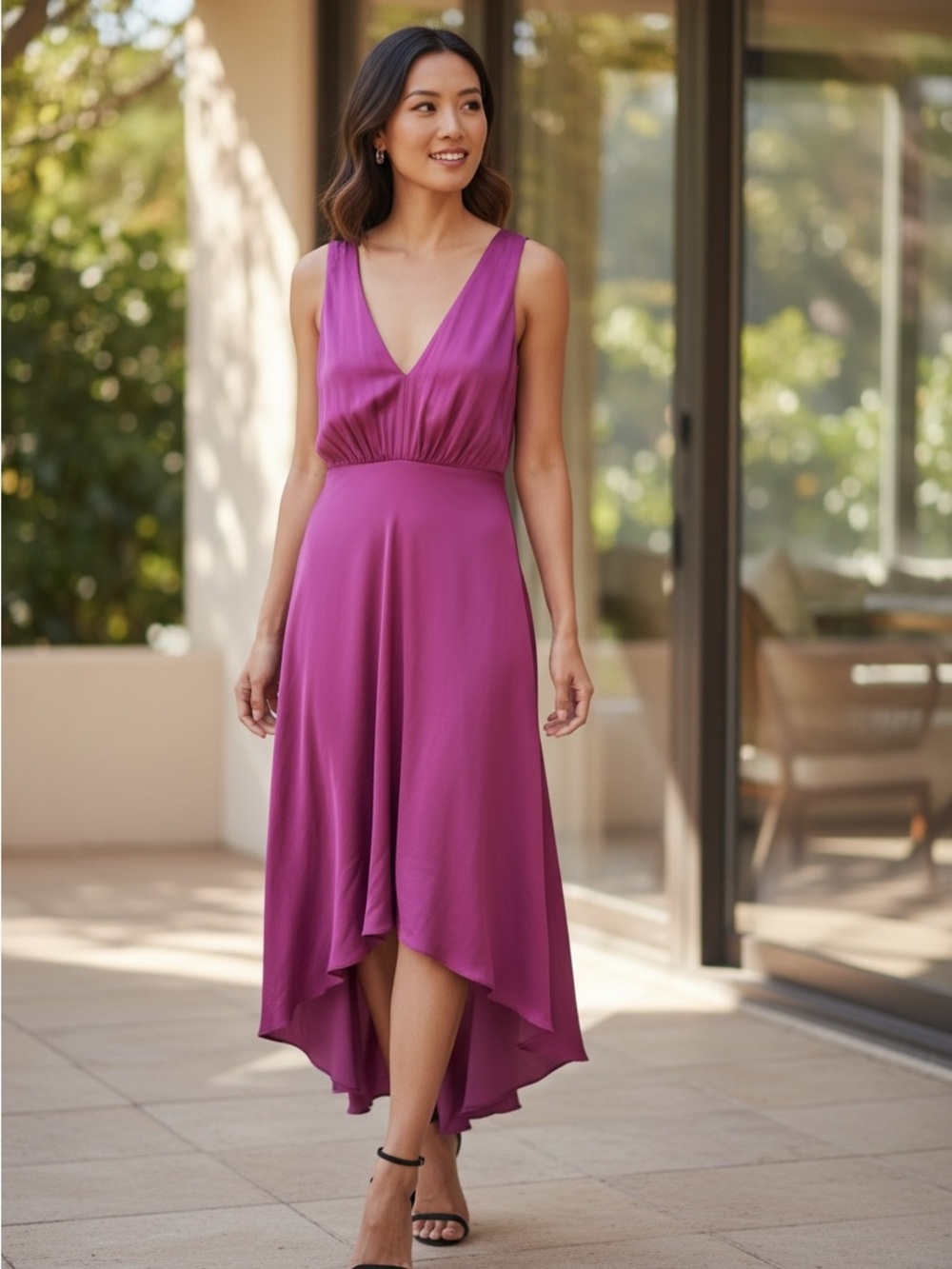 Banana Republic Sleeveless High-Low Dress in Magenta